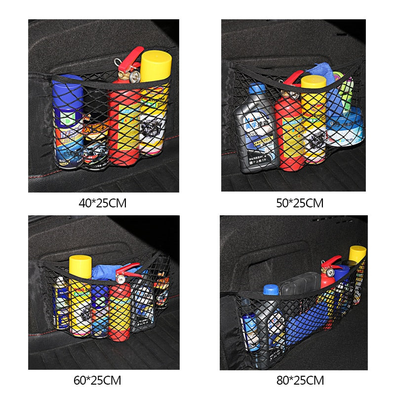 Universal car storage organizer with elastic mesh