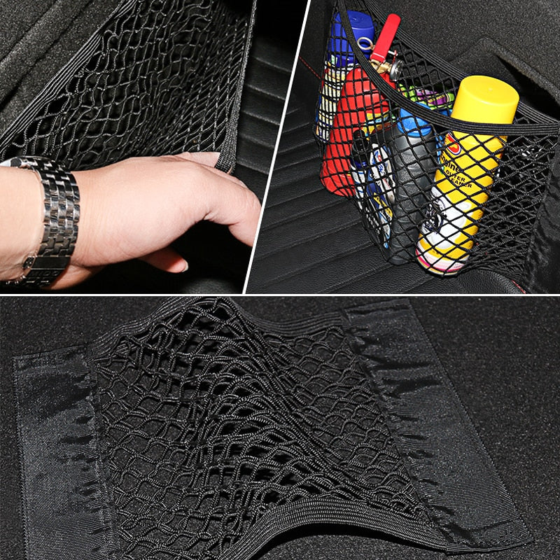 Universal car storage organizer with elastic mesh