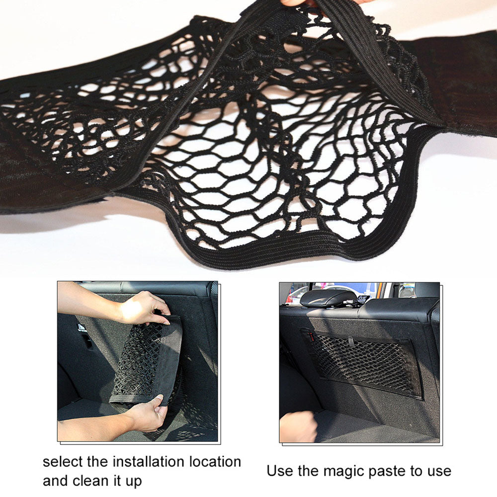 Universal car storage organizer with elastic mesh