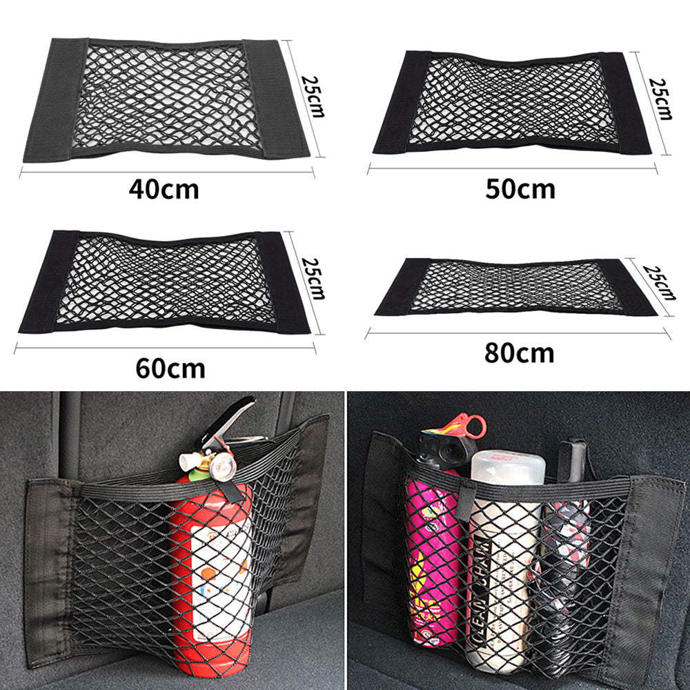 Universal car storage organizer with elastic mesh